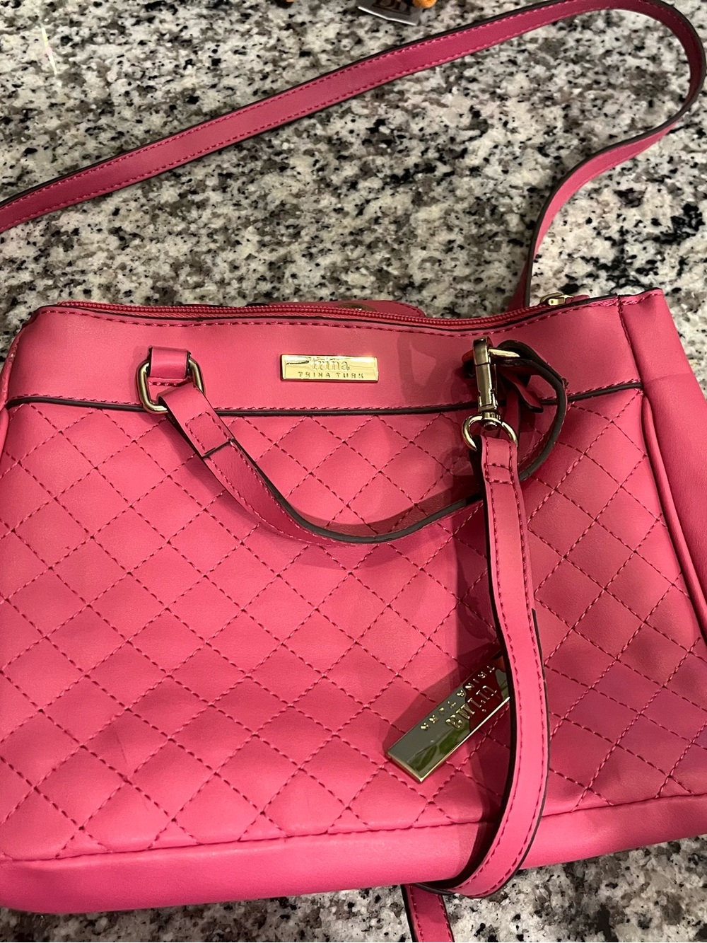 Trina Turk Pink Quilted Crossbody Bag with Gold Hardware